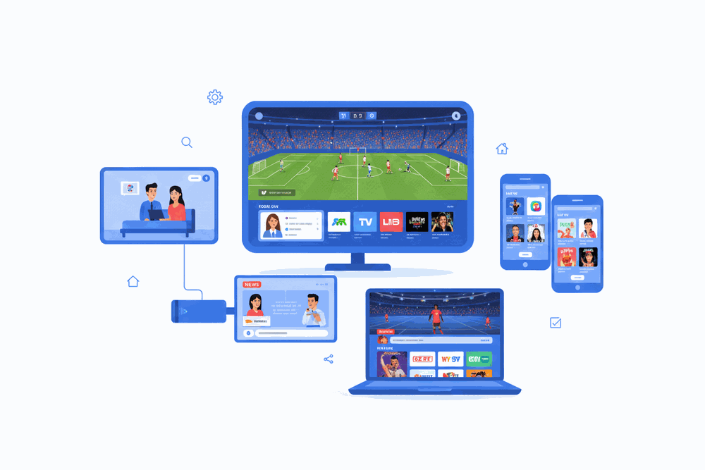 IPTV USA works on Smart TV, phone, tablet, laptop, and streaming devices